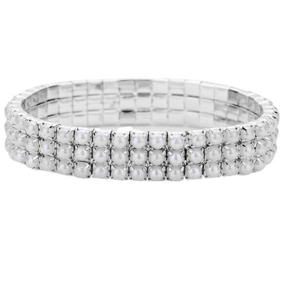 Pearl‎ Bracelet 3 Row  Stretch - Picture 1 of 7